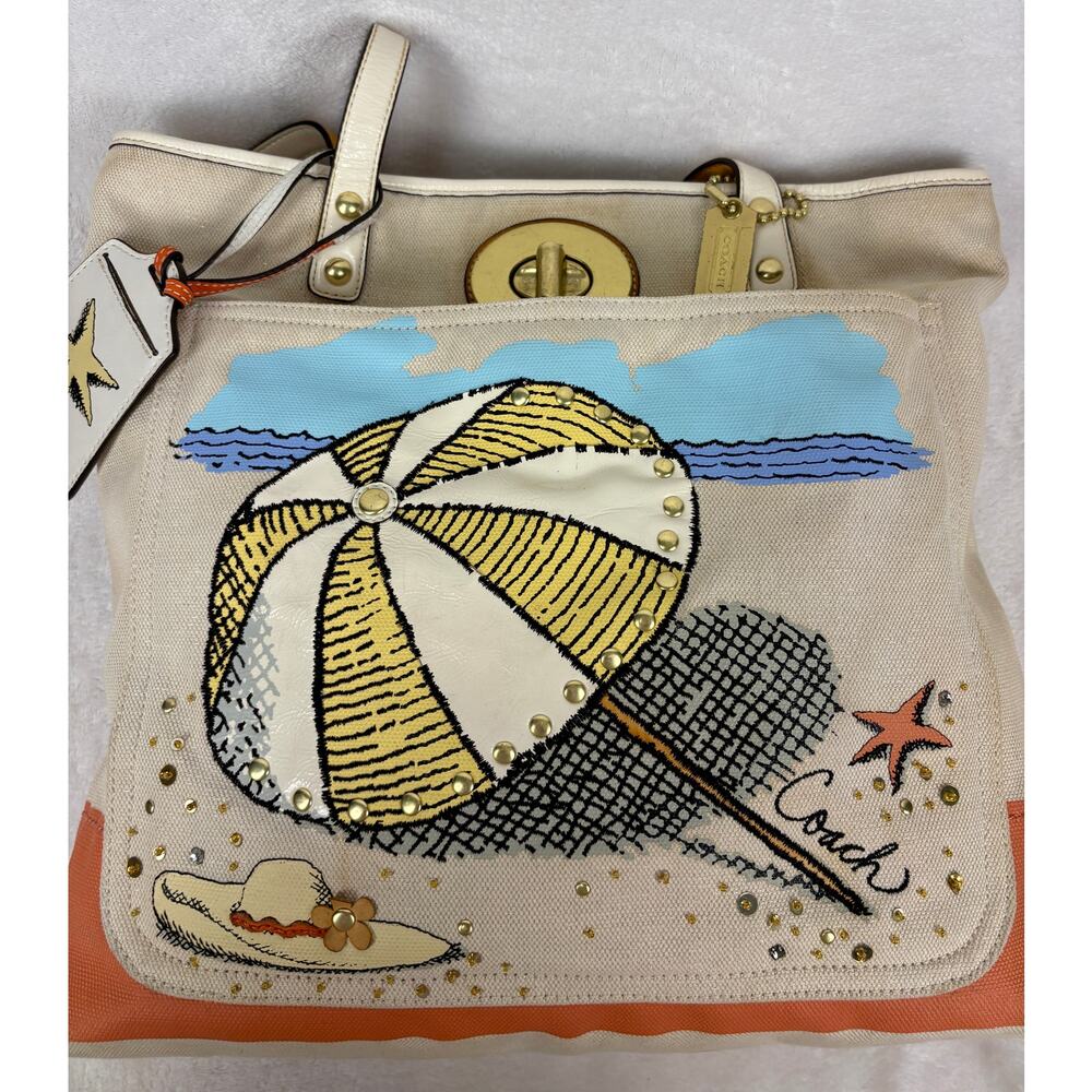 Coach Pierre Le Tan Beach Umbrella Canvas Tote with Luggage Tag - Picture 17 of 17